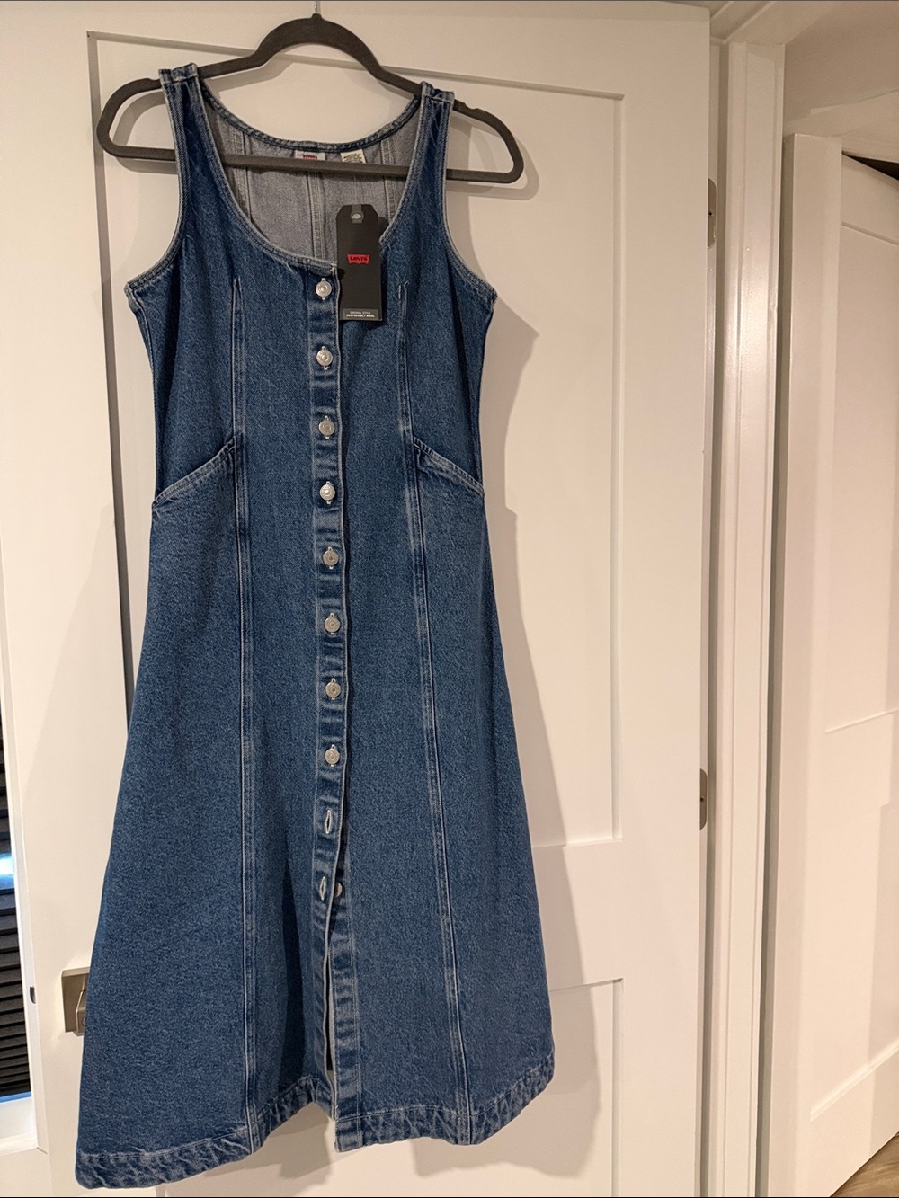 Levi's Blue Button-Front Denim Midi Dress